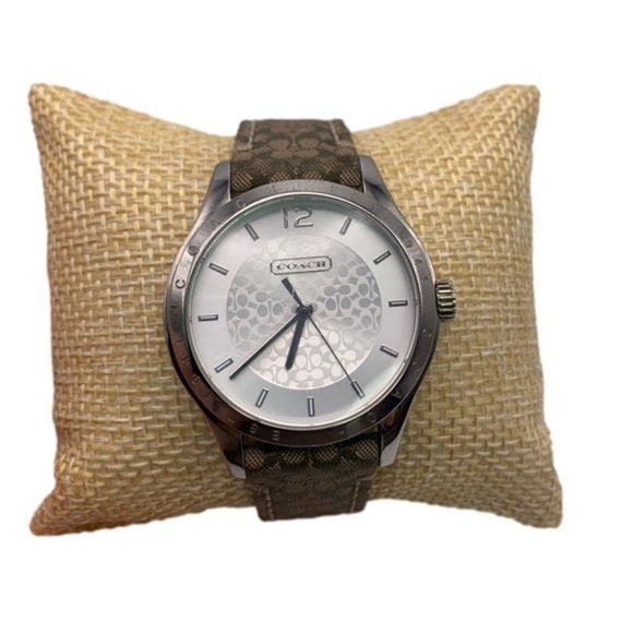 COACH Silver-tone Brown Canvas Ladies Wristlet Watch - Picture 1 of 7